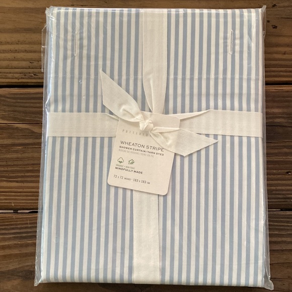 Pottery Barn Wheaton Striped Organic Shower Curtain Chambray - Picture 4 of 15